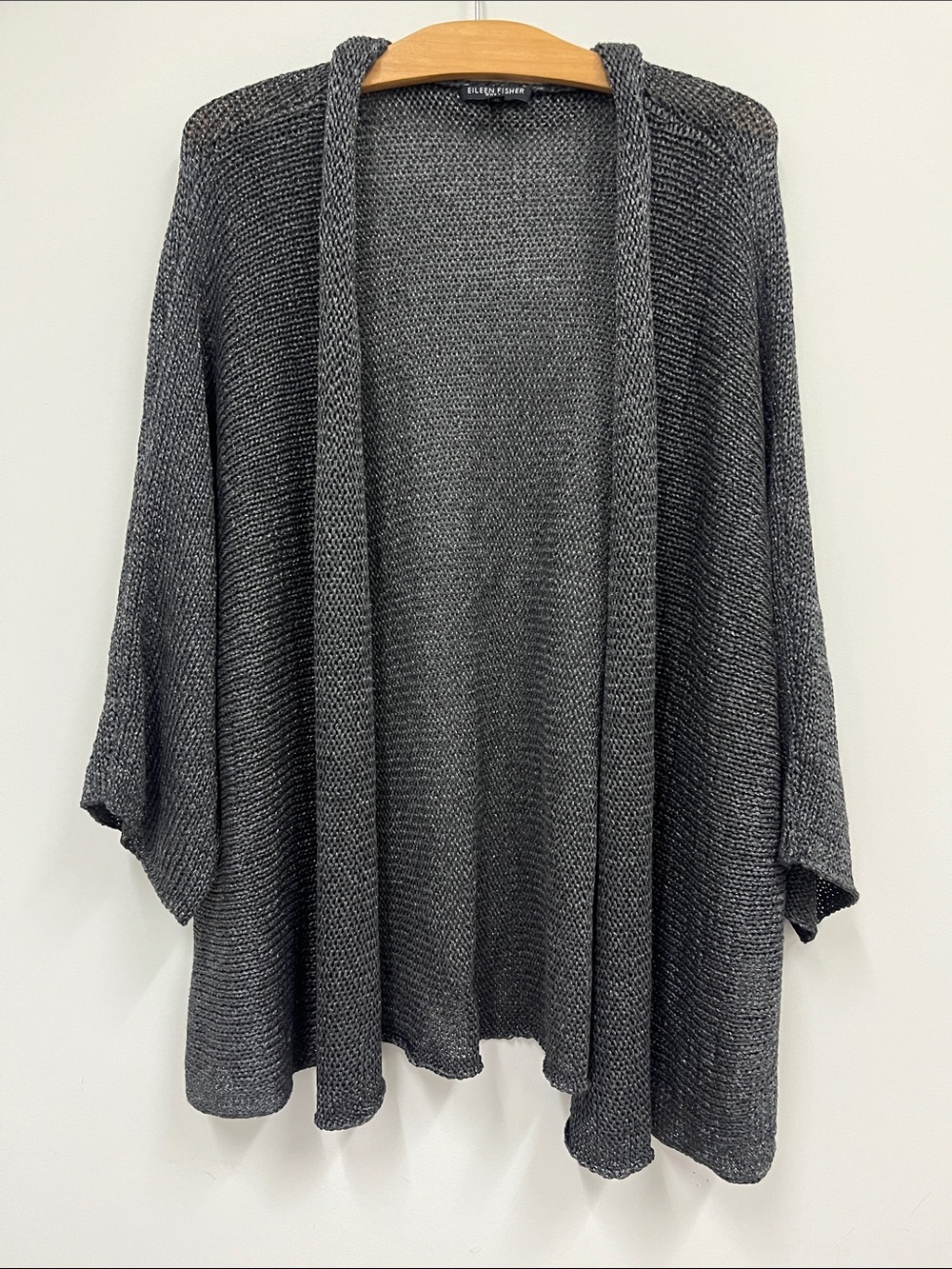 Eileen Fisher Woman 2X Dark Charcoal Open-Front Knit Cardigan